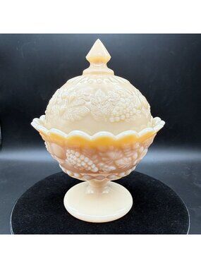 Westmoreland Almond Milk Glass Della Robbia Candy Dish Compote Lid Finial